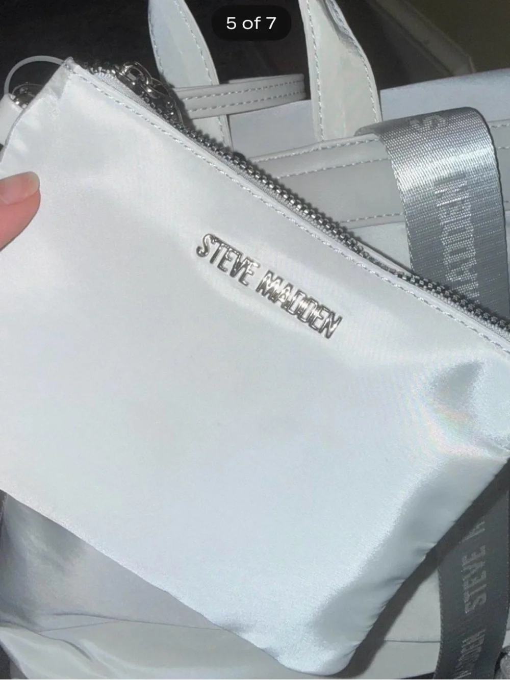 Steve Madden White Nylon Roll-Top Backpack with Front Buckle
